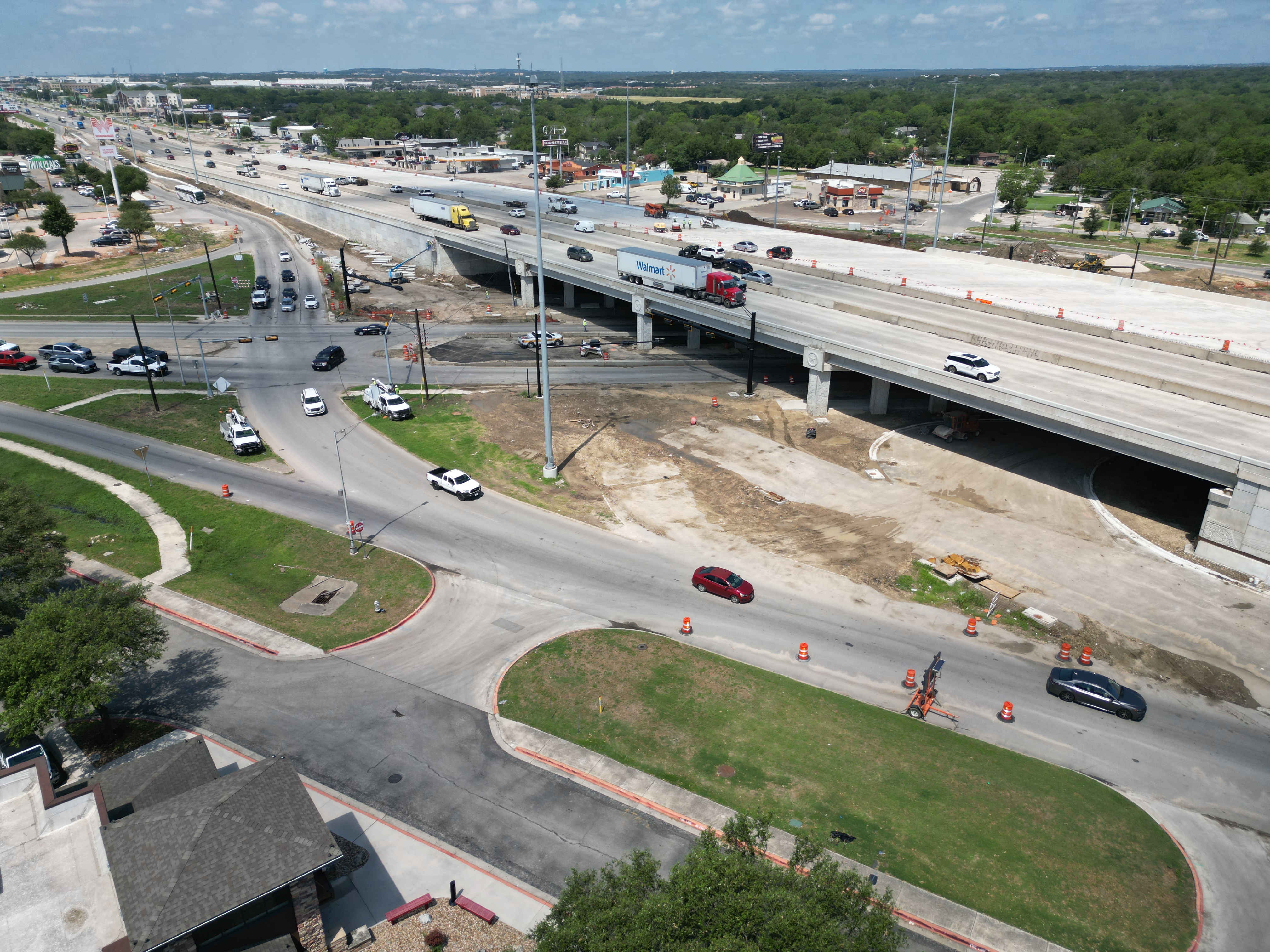 Construction progress at I-35 and SH 123/Guadalupe Street - May 2024